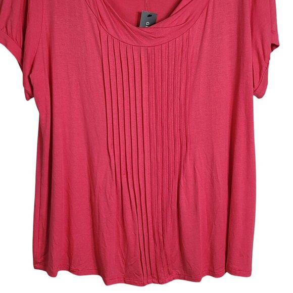 George Mark Eisen Pullover Twist Top Pink 2X Pleated Scoop Neck Short Sleeve NWT - Picture 3 of 7